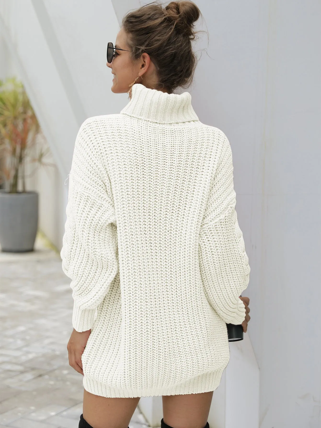Women's Heavy Needle Pullover Mid-Long Turtleneck Twist Knit Sweater