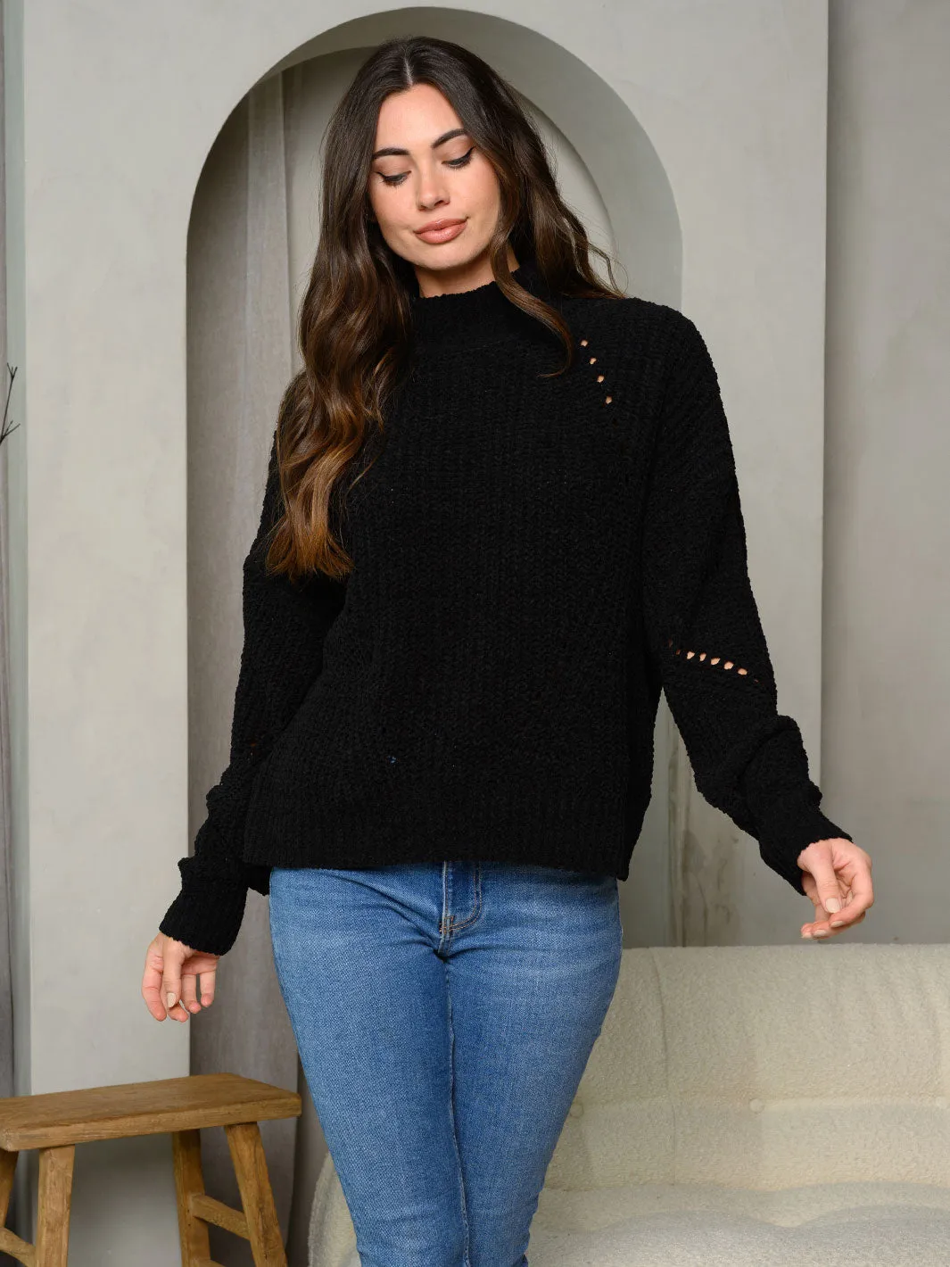 WOMEN'S LONG SLEEVE KNIT COWL NECK SWEATER