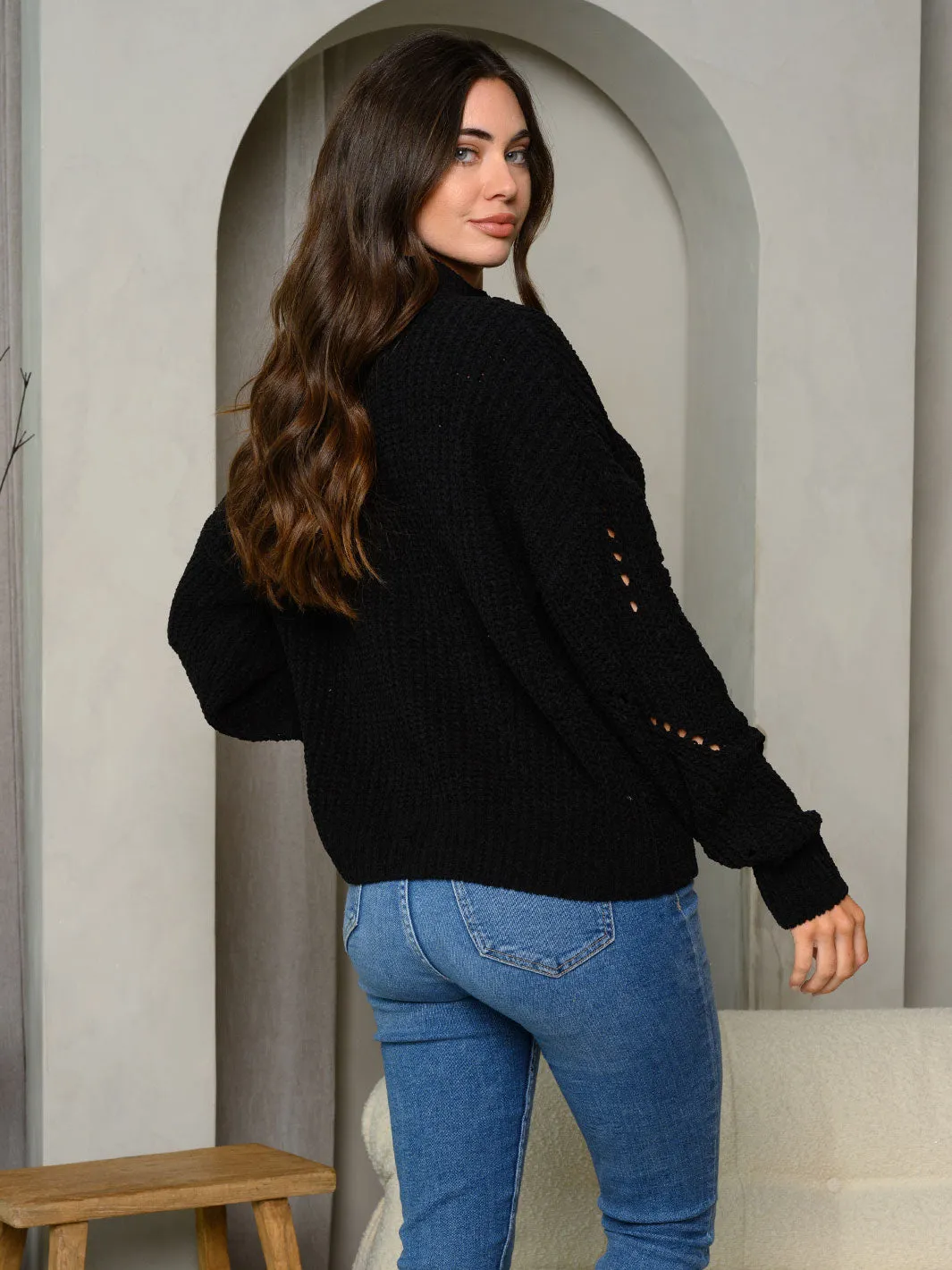 WOMEN'S LONG SLEEVE KNIT COWL NECK SWEATER