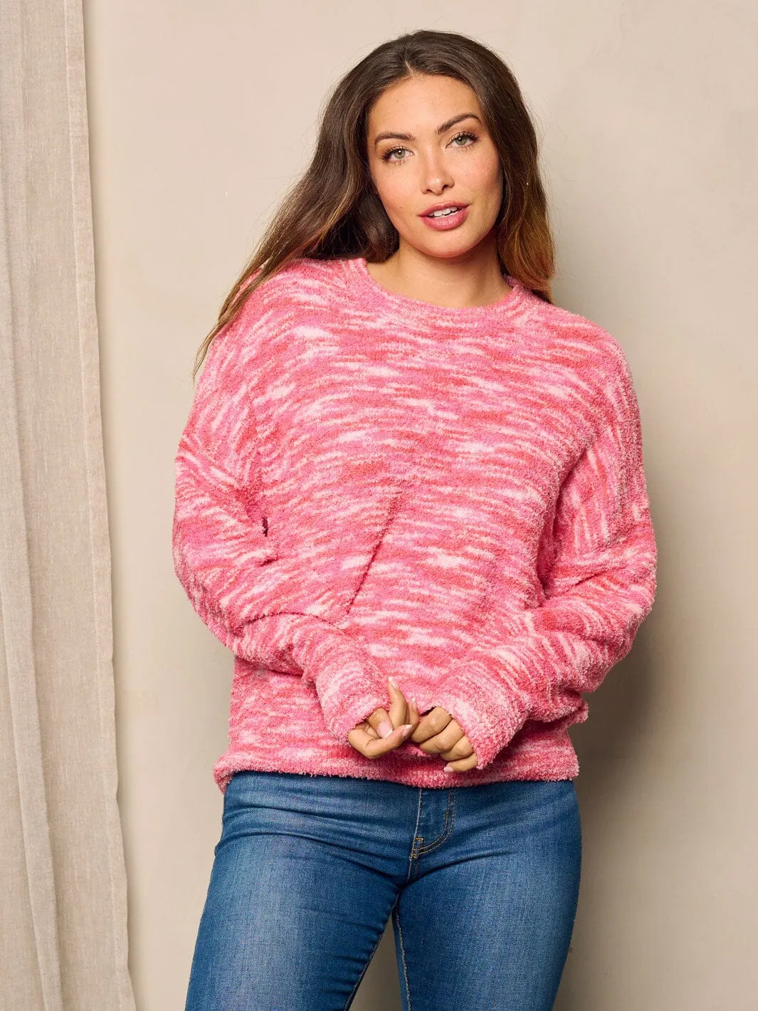 WOMEN'S LONG SLEEVE TIE DYE PULLOVER SWEATER