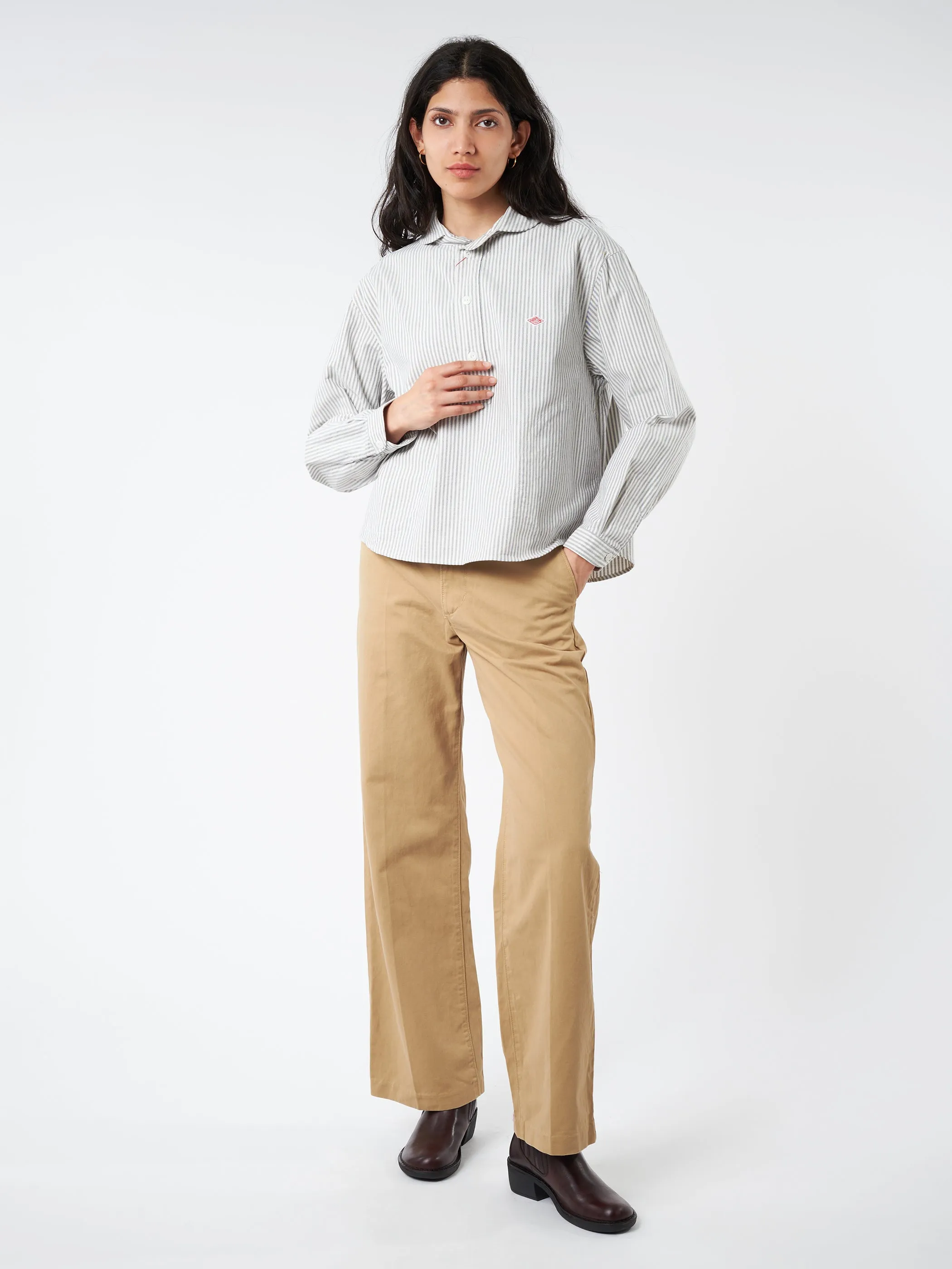 Women's Oxford Round Collar Pullover Wide Shirt