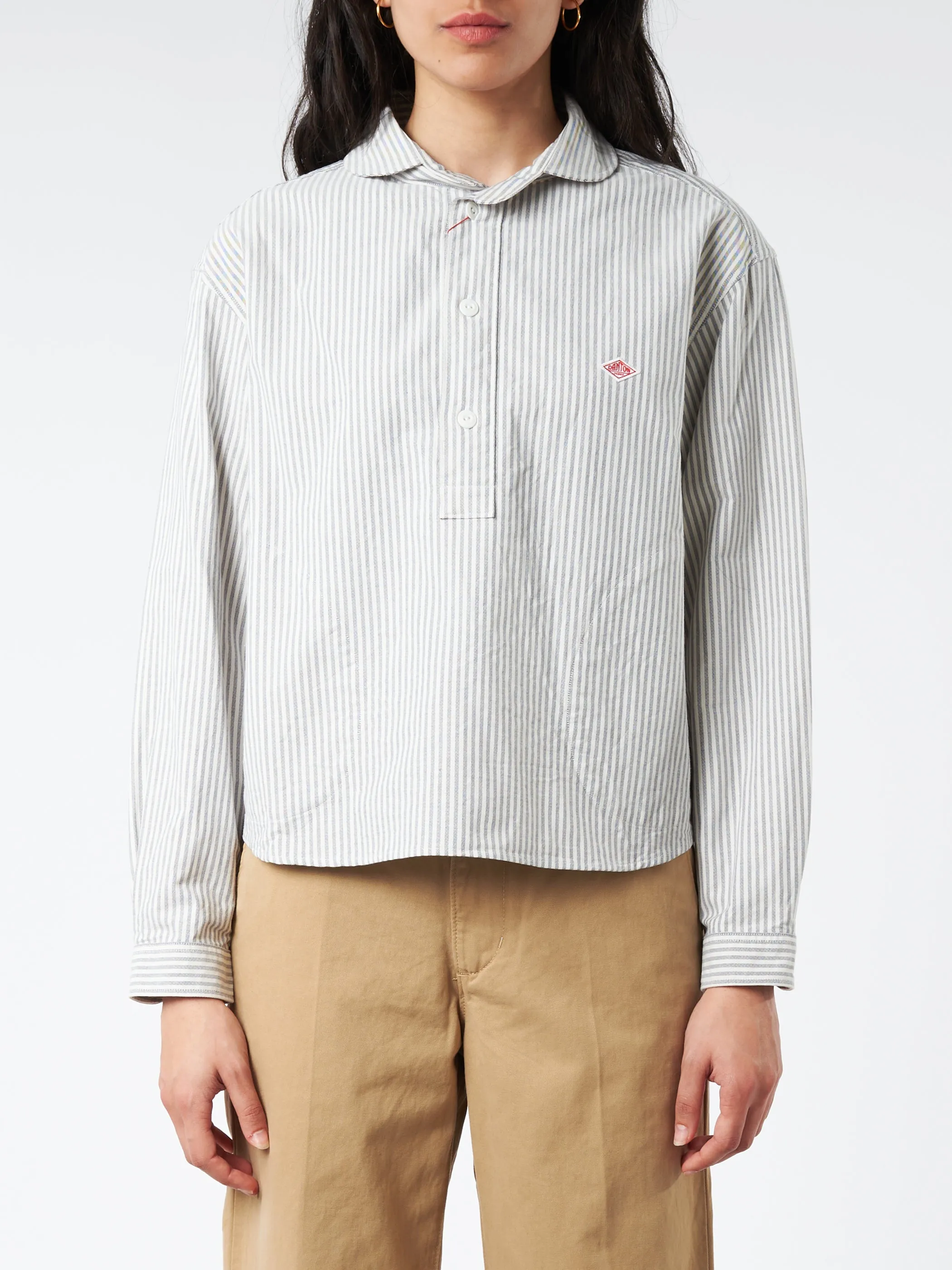 Women's Oxford Round Collar Pullover Wide Shirt