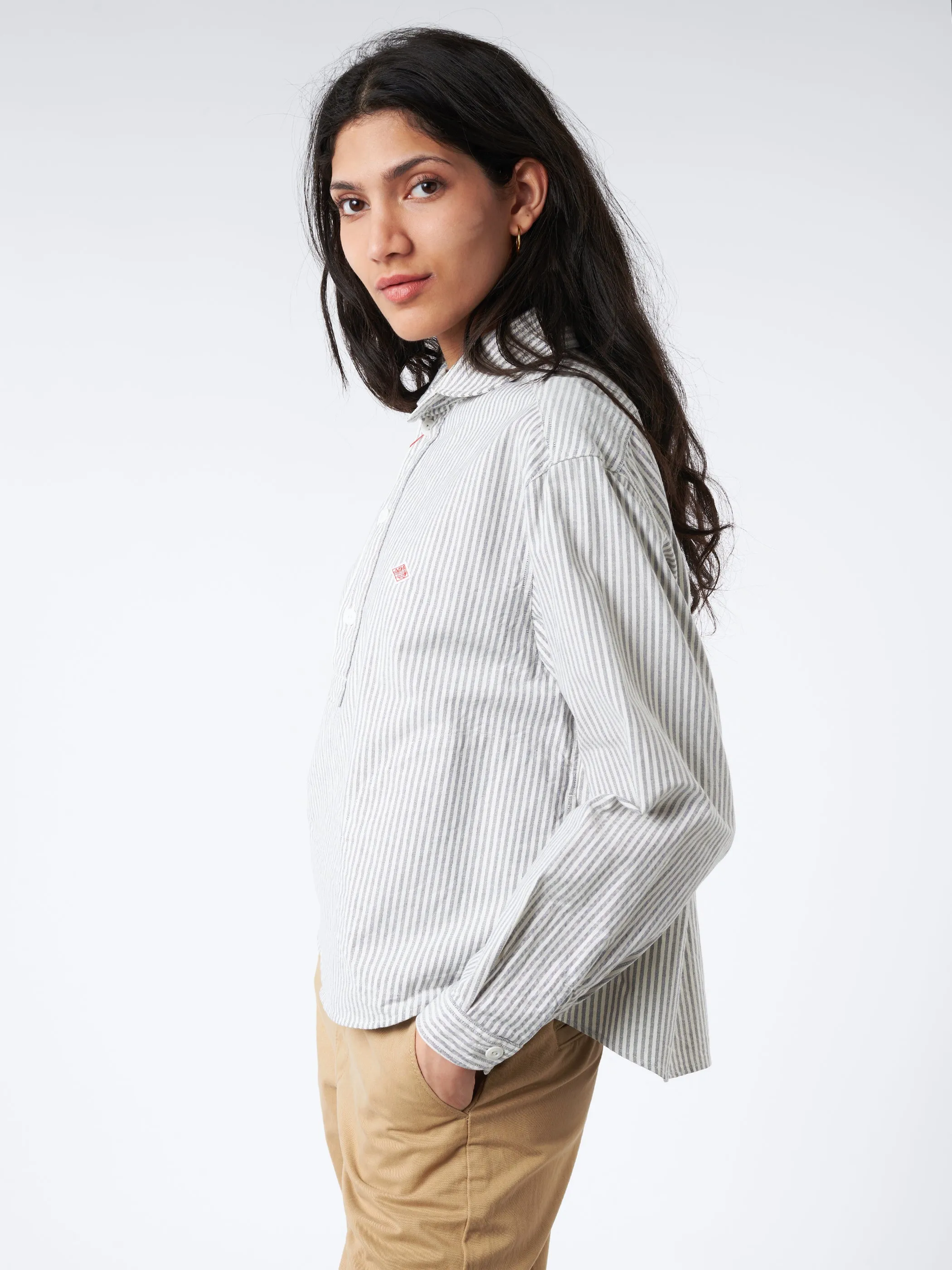 Women's Oxford Round Collar Pullover Wide Shirt