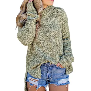 Women‘s Round Neck Long Sleeve Side Split Sweater