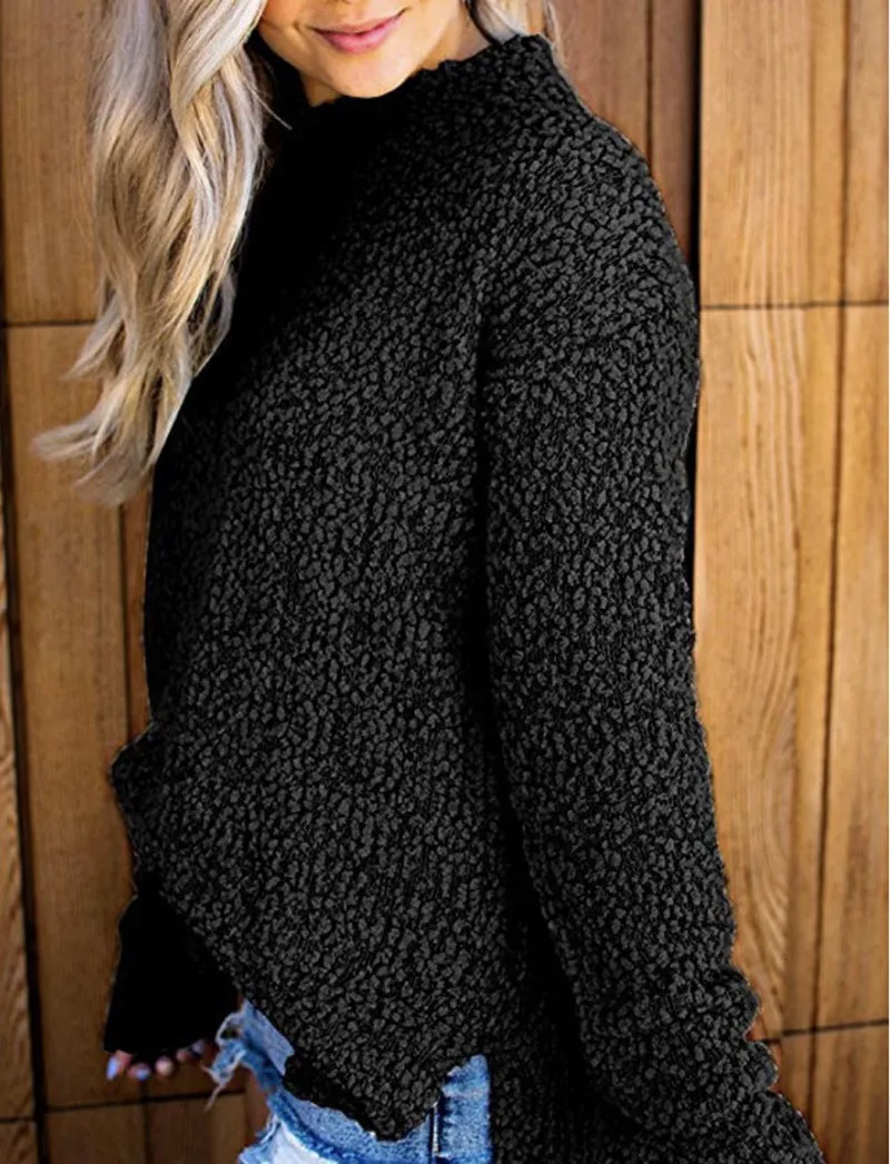 Women‘s Round Neck Long Sleeve Side Split Sweater