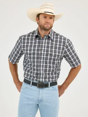 Wrangler Wrinkle Resist Black/White Plaid Short Sleeve Western Snap Shirt for Men