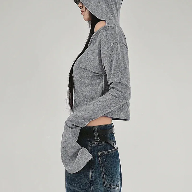 Y2K Grunge Hooded Long Sleeve Top – Slim Fit Vintage Streetwear