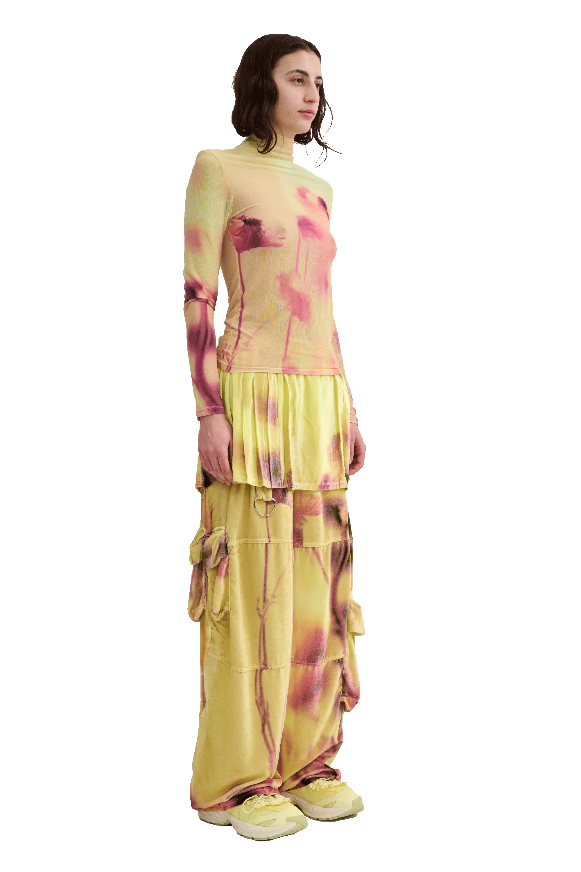 YELLOW MEADOW PLAID LAWN SKIRT CARGO PANT