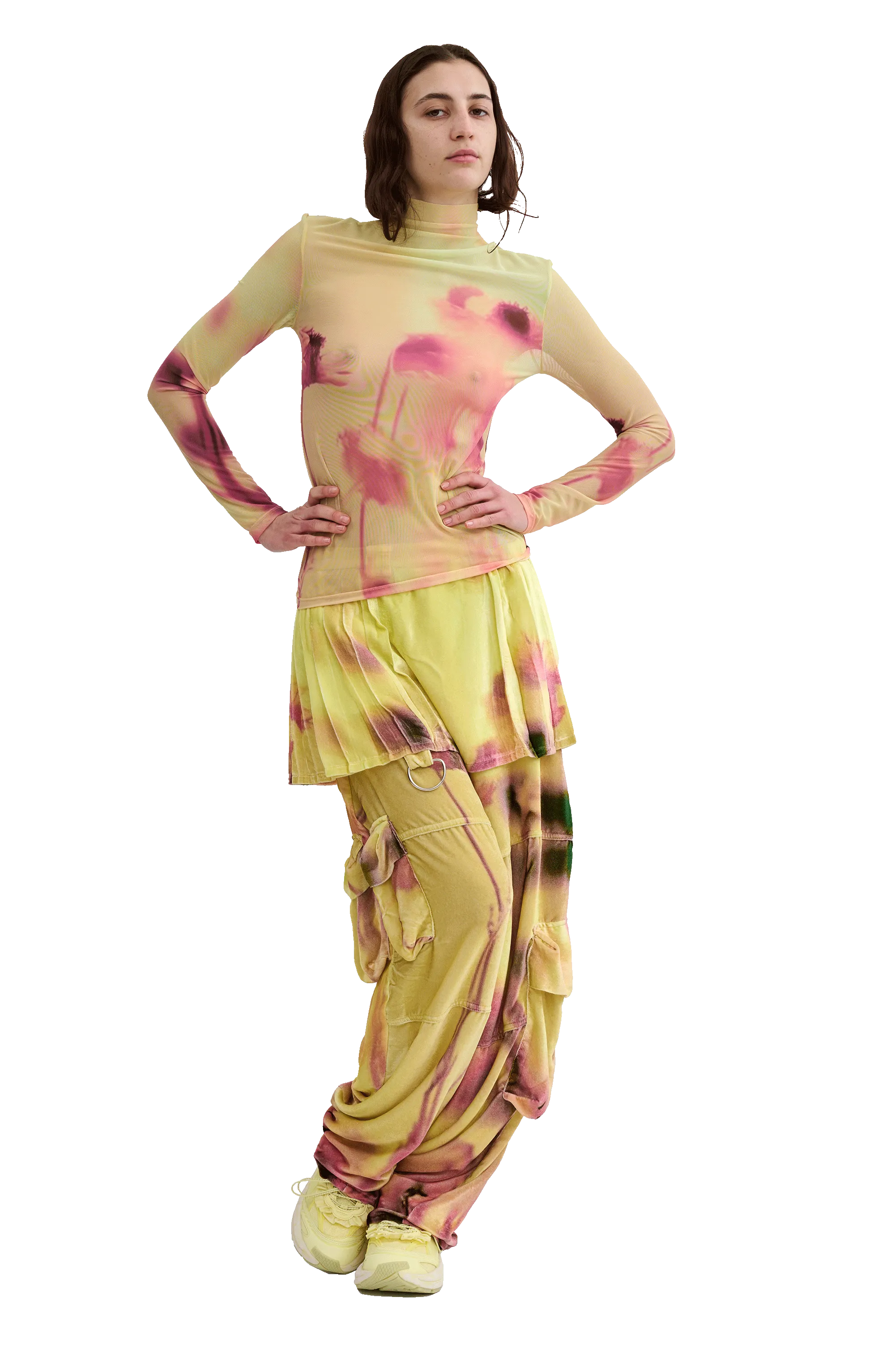 YELLOW MEADOW PLAID LAWN SKIRT CARGO PANT