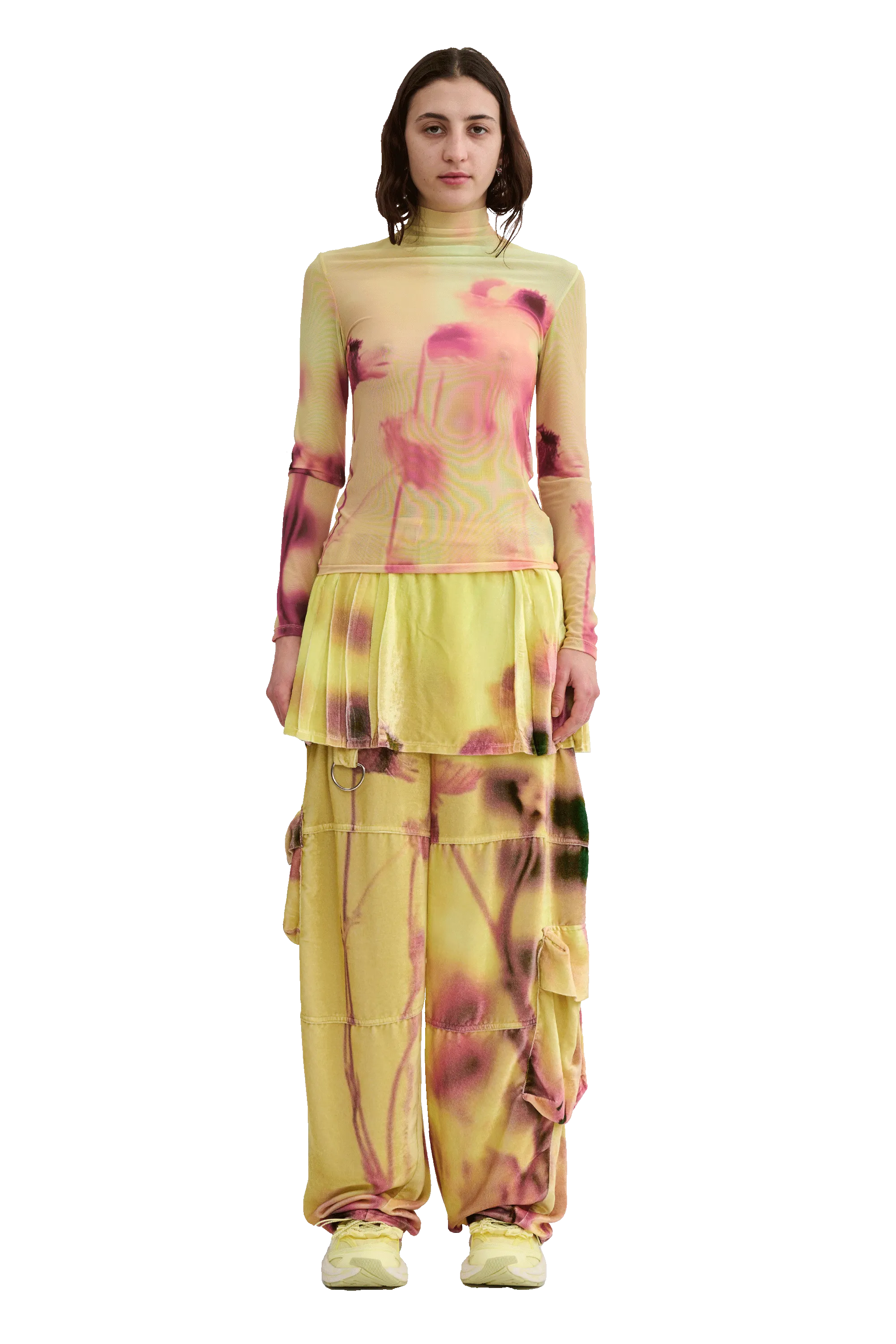 YELLOW MEADOW PLAID LAWN SKIRT CARGO PANT