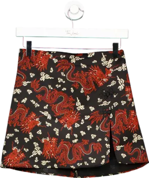 ZARA Black Dragon Print Satin Mini Skirt UK XS