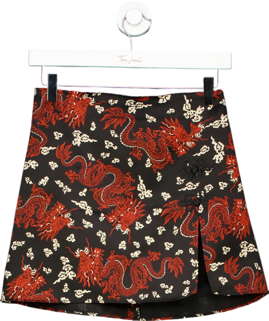 ZARA Black Dragon Print Satin Mini Skirt UK XS