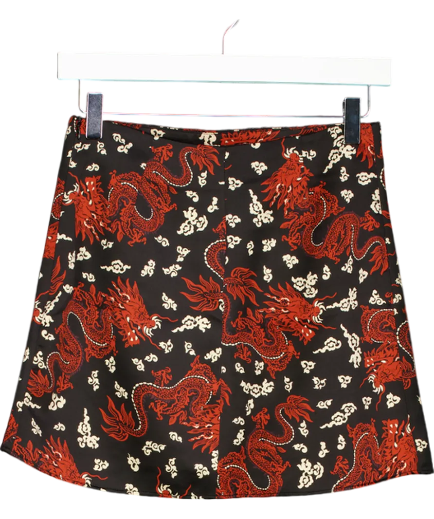 ZARA Black Dragon Print Satin Mini Skirt UK XS