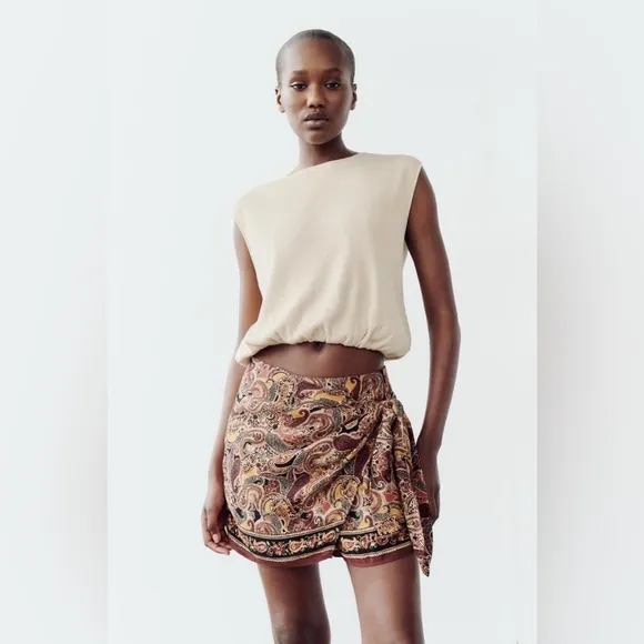ZARA PRINTED SKORT WITH KNOT