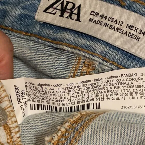 Zara Size 12 distressed high waisted denim shorts