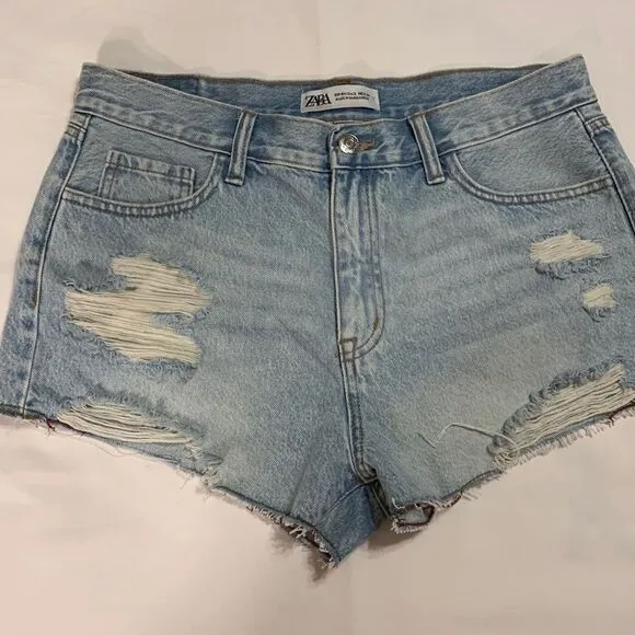 Zara Size 12 distressed high waisted denim shorts