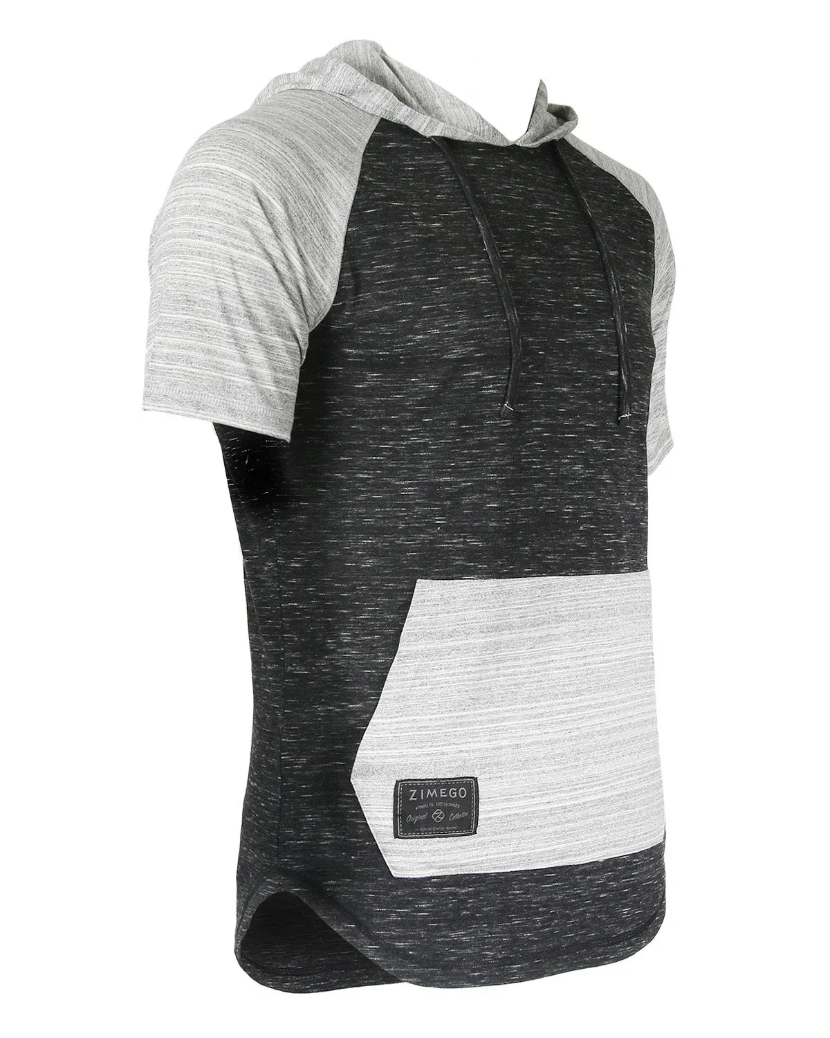 ZIMEGO Men's Short Sleeve Raglan Hoodie Round Bottom Semi Longline T-Shirt