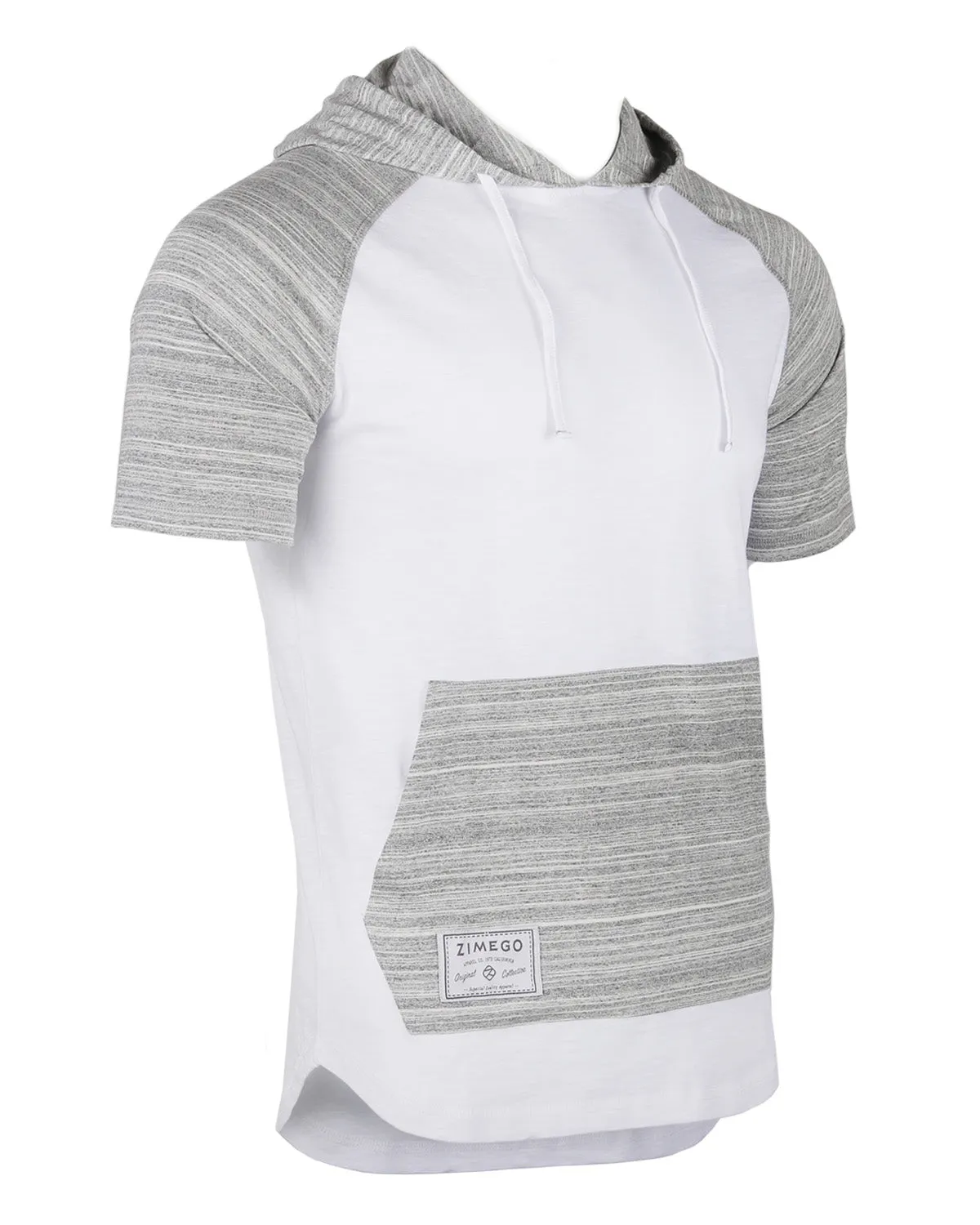 ZIMEGO Men's Short Sleeve Raglan Hoodie Round Bottom Semi Longline T-Shirt