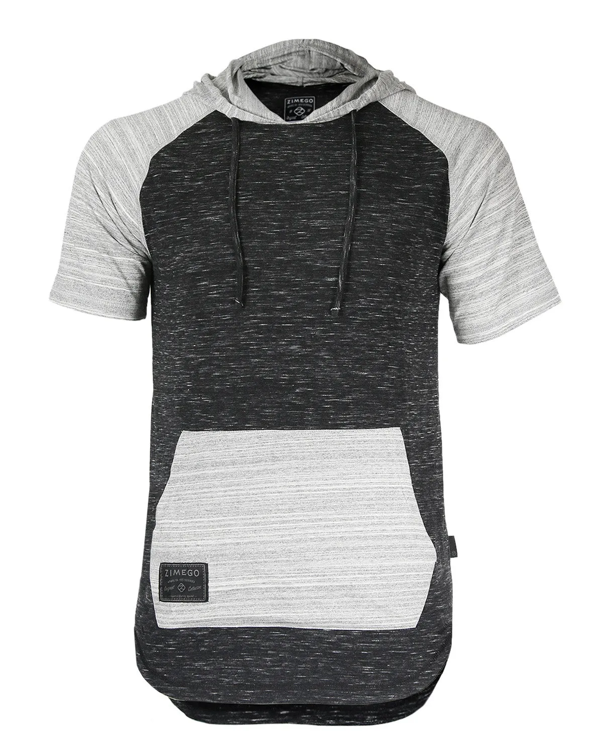 ZIMEGO Men's Short Sleeve Raglan Hoodie Round Bottom Semi Longline T-Shirt