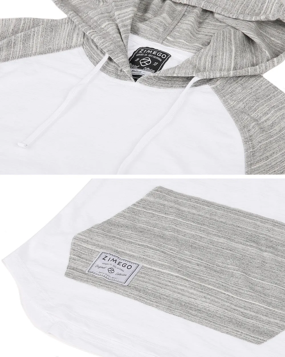 ZIMEGO Men's Short Sleeve Raglan Hoodie Round Bottom Semi Longline T-Shirt