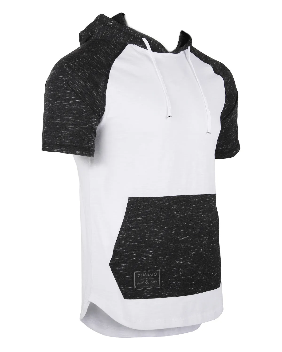 ZIMEGO Men's Short Sleeve Raglan Hoodie Round Bottom Semi Longline T-Shirt