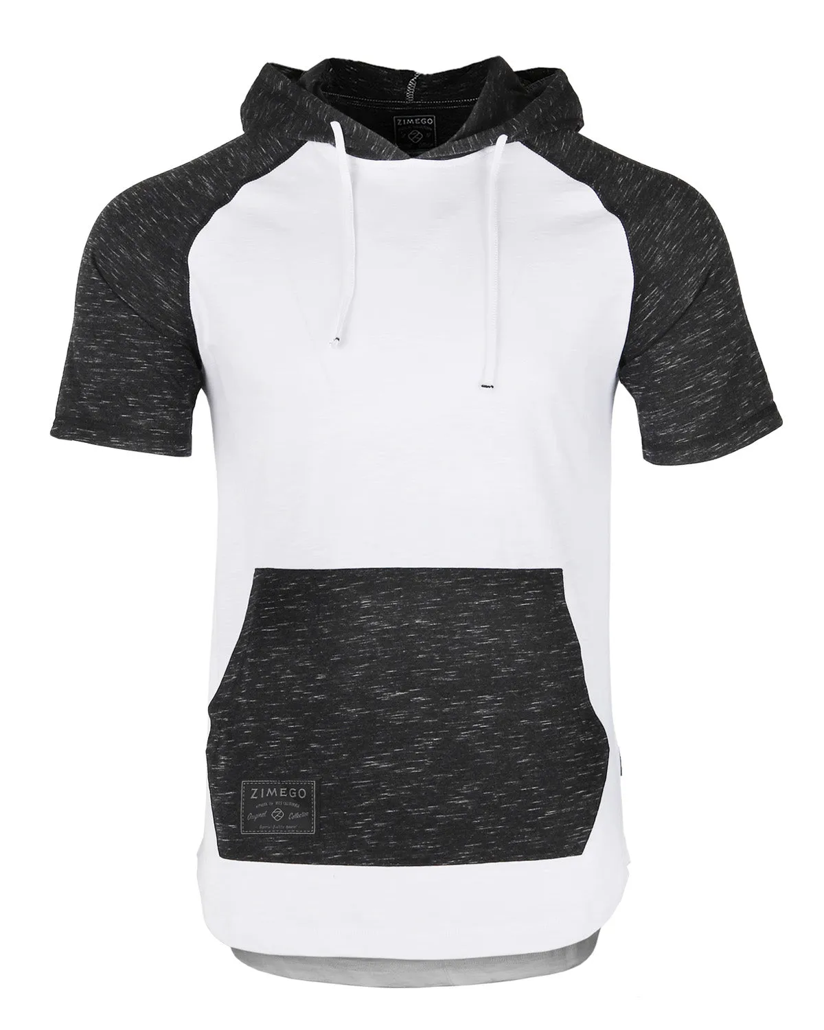 ZIMEGO Men's Short Sleeve Raglan Hoodie Round Bottom Semi Longline T-Shirt