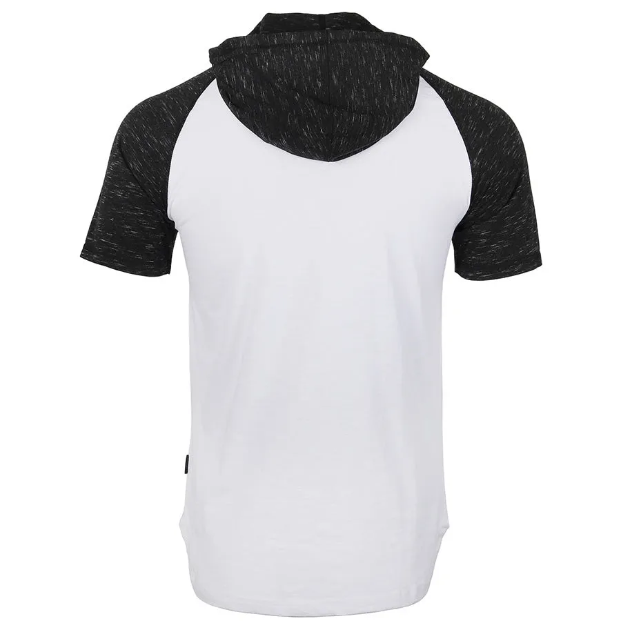 ZIMEGO Men's Short Sleeve Raglan Hoodie Round Bottom Semi Longline T-Shirt