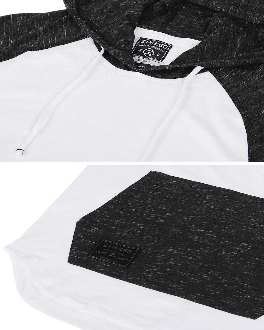 ZIMEGO Men's Short Sleeve Raglan Hoodie Round Bottom Semi Longline T-Shirt