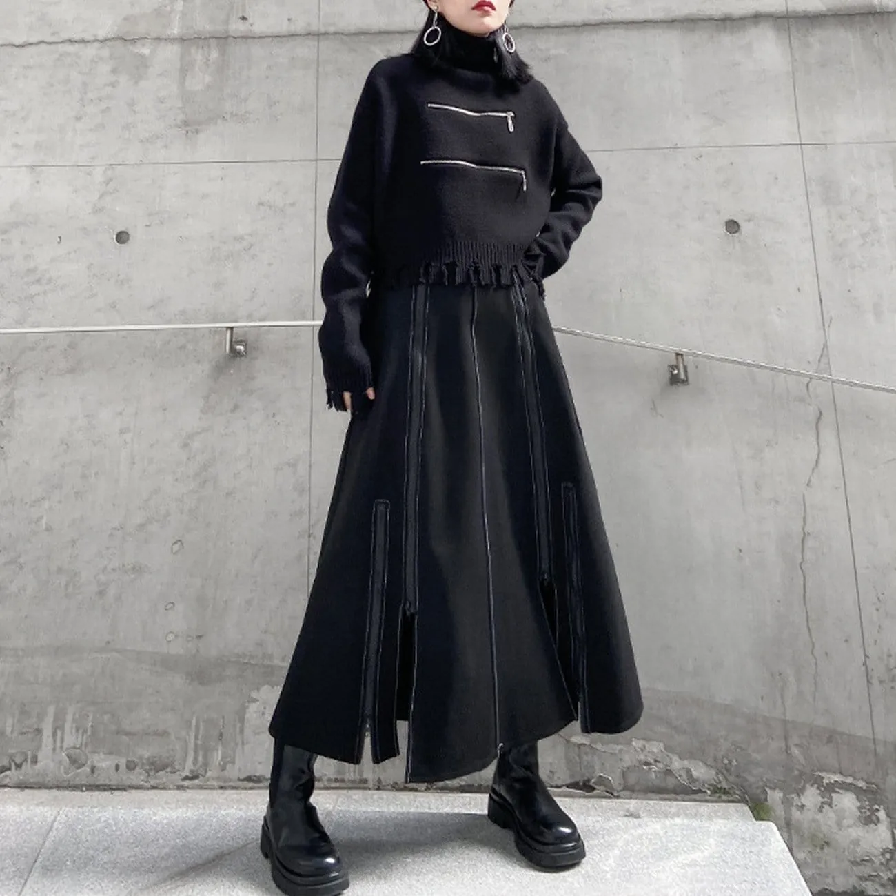 Zipper Turtleneck Knitted Sweater
