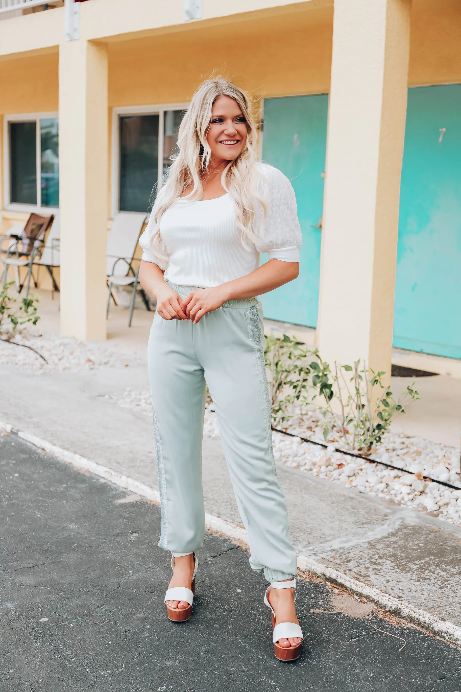Zora Sequin Puff Sleeve Top - White